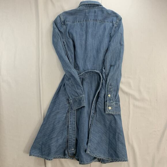 Polo Ralph Lauren Girls Dress 12 Denim Shirt Button Up Flare Pockets Belt jean - Picture 6 of 8